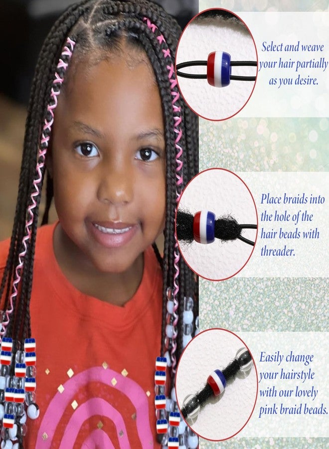 VENOFEN Stripe Hair Beads for Kids Girls 4th of July Loc Dreadlock Accessories Clear Round Beads Cute Acrylic Hair Jewelry Braids Decoration - Image 5
